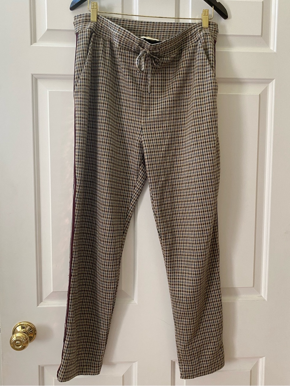 Maeve Anthropologie Trousers Bettie Tapered Trousers Plaid Sequin Stripe Medium